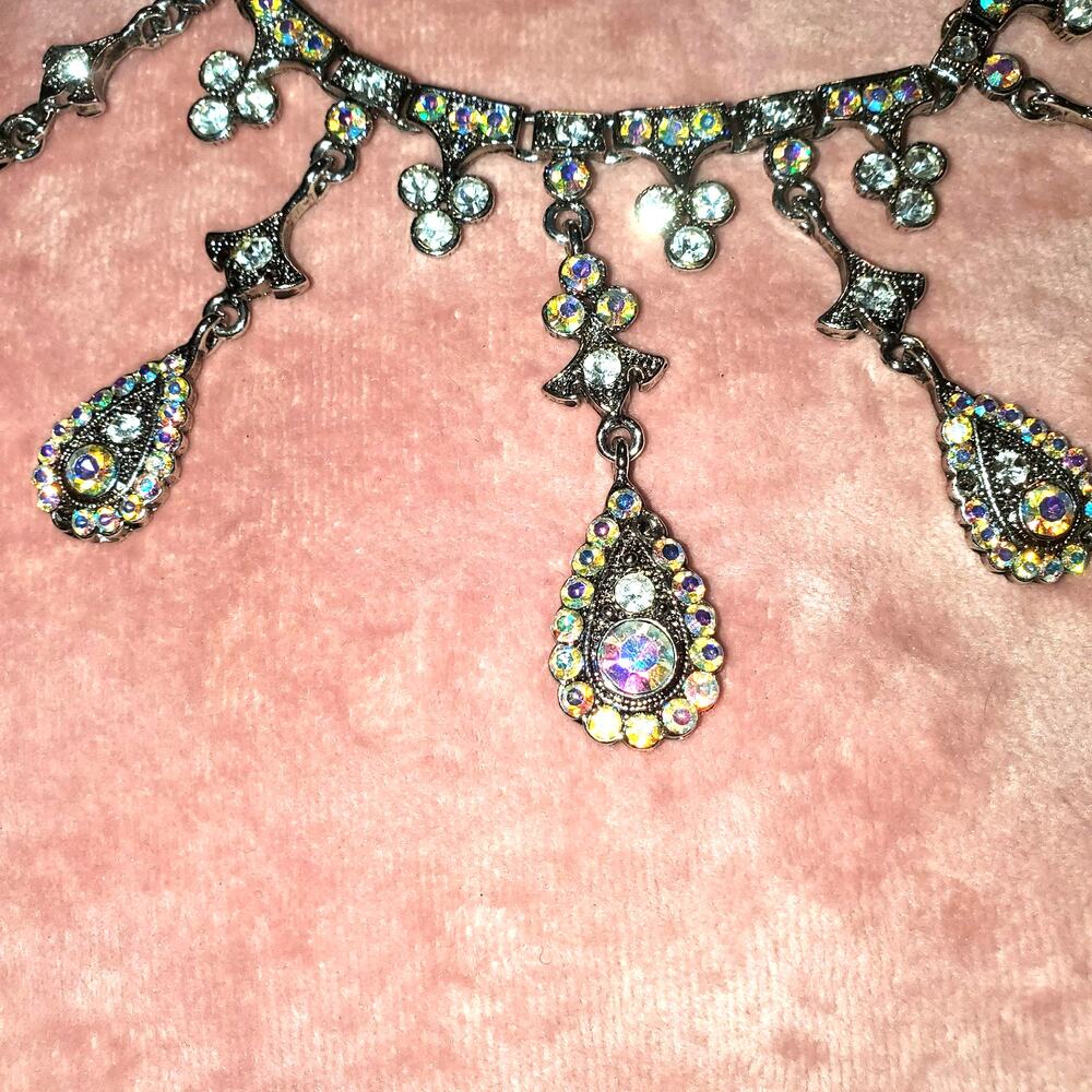 VTG Kirk's Folly AB Crystal Choker Necklace Teardrop Charms Fantasy Whimsical